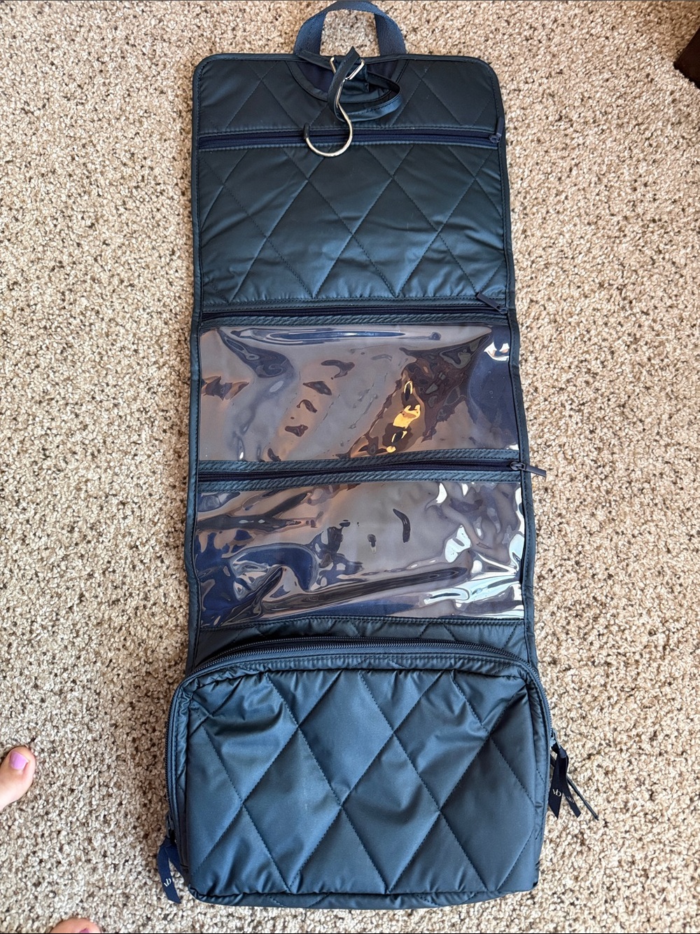 Vera Bradley Navy Quilted Hanging Travel Cosmetic Organizer